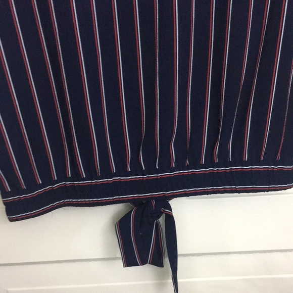Sweet Wanderer Navy Pinstripe Flutter Sleeve Top - Picture 8 of 11